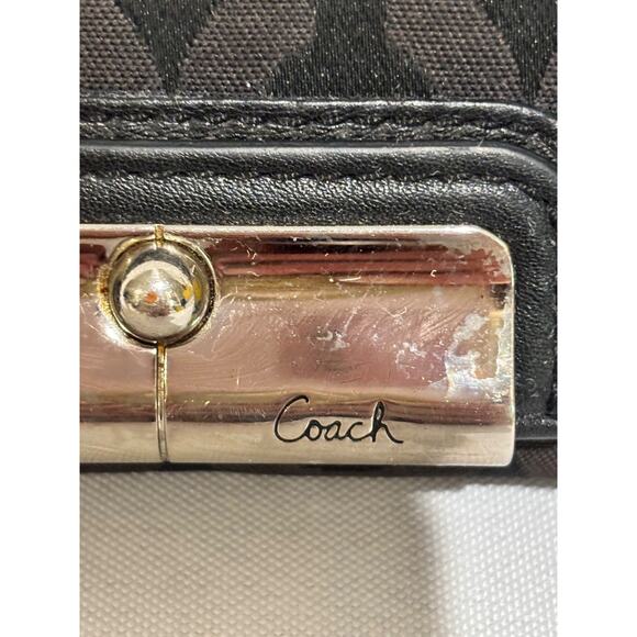 Coach Black Signature C Canvas Wallet w/ Snap Closure‎ & Leather Trim Classy - Picture 9 of 9